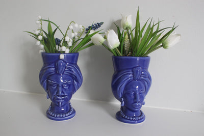 Artwork - Vaas Caltagirone Moro's hoofden blauw (set van 2) - JungleHome